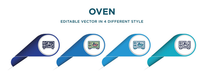 Poster - oven icon in 4 different styles such as filled, color, glyph, colorful, lineal color. set of vector for web, mobile, ui