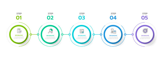 Infographic template for business. 5 Steps Modern Timeline diagram roadmap with circle topic chart, presentation vector infographic.