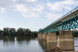 Fototapeta Most - Steel bridge crossing the Sava river between Brcko and Gunja, at the border between Bosnia and Herzegovina and Croatia, an official border crossing of the European Union (EU).