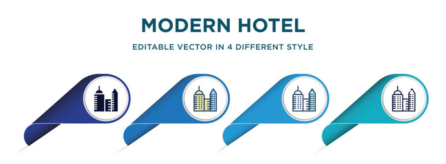 Aufkleber - modern hotel icon in 4 different styles such as filled, color, glyph, colorful, lineal color. set of vector for web, mobile, ui