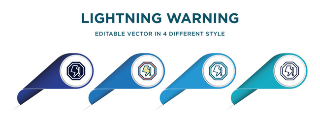 Poster - lightning warning icon in 4 different styles such as filled, color, glyph, colorful, lineal color. set of vector for web, mobile, ui