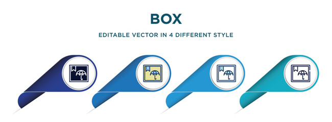Poster - box icon in 4 different styles such as filled, color, glyph, colorful, lineal color. set of vector f