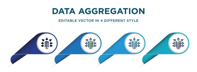 Poster - data aggregation icon in 4 different styles such as filled, color, glyph, colorful, lineal color. se