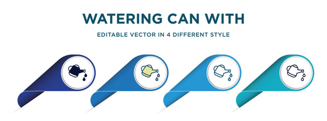 Poster - watering can with water drops icon in 4 different styles such as filled, color, glyph, colorful, lineal color. set of vector for web, mobile, ui