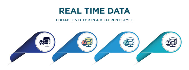 Poster - real time data icon in 4 different styles such as filled, color, glyph, colorful, lineal color. set 