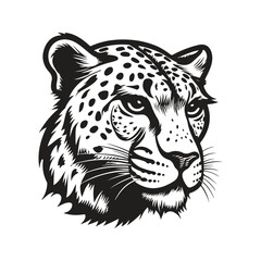 Sticker - cheetah mascot, vintage logo line art concept black and white color, hand drawn illustration