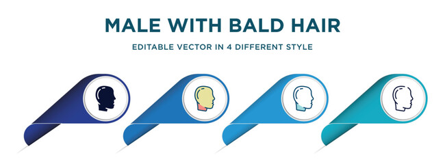 Poster - male with bald hair side view icon in 4 different styles such as filled, color, glyph, colorful, lineal color. set of vector for web, mobile, ui