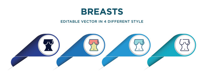Poster - breasts icon in 4 different styles such as filled, color, glyph, colorful, lineal color. set of vector for web, mobile, ui