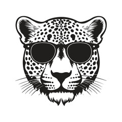 Wall Mural - cheetah wearing sunglasses, vintage logo line art concept black and white color, hand drawn illustration