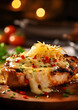 Close up grilled chicken breast with cheese on top