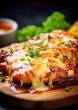Close up grilled chicken breast with cheese on top