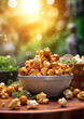 Close up Golden Caramel Popcorn in a Bowl