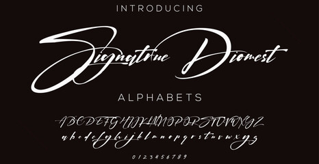 Hand drawn calligraphic vector monoline font. Distress signature letters. Modern script calligraphy type. ABC typography latin signature alphabet