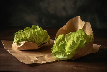 two pieces of lettuce on some cardboard, generative ai