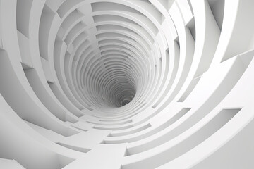 3d rendering, abstract futuristic background. White spiral tunnel.