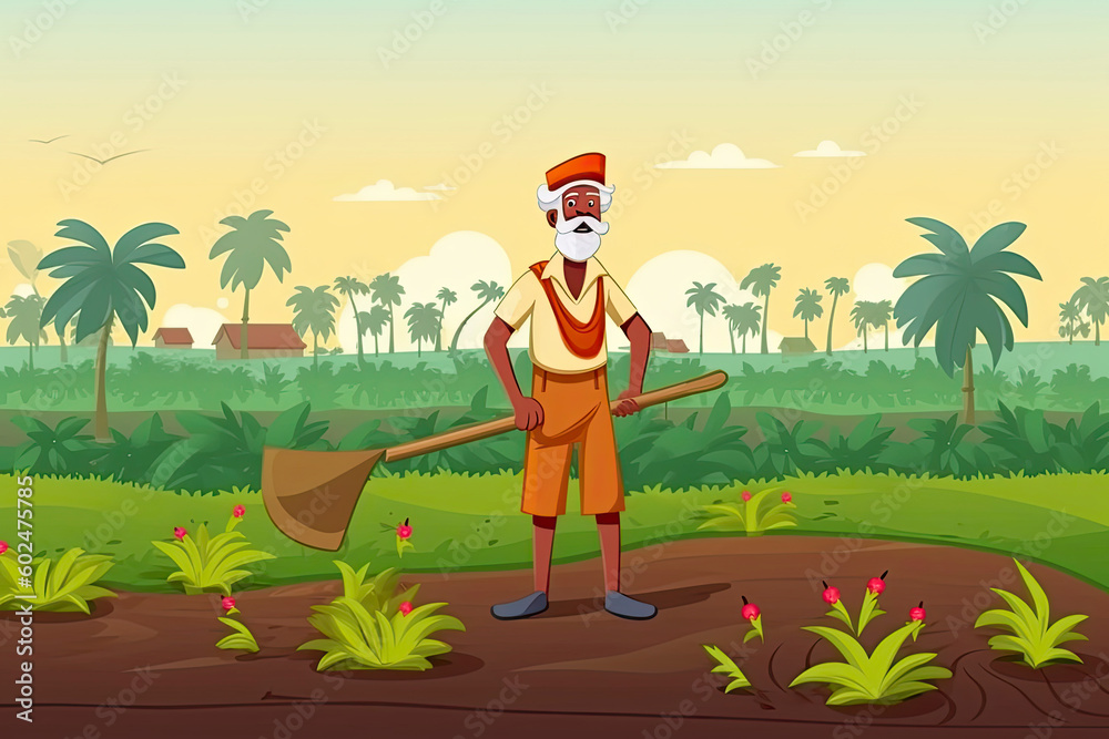 Indian agriculture working. Farmer harvesting in field asia vector ...