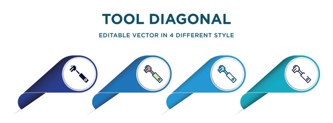 Poster - tool diagonal icon in 4 different styles such as filled, color, glyph, colorful, lineal color. set of vector for web, mobile, ui