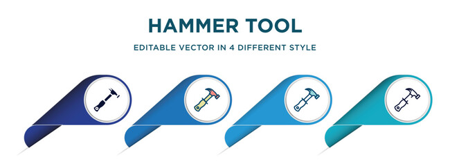 Poster - hammer tool icon in 4 different styles such as filled, color, glyph, colorful, lineal color. set of vector for web, mobile, ui