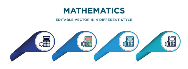 Poster - mathematics icon in 4 different styles such as filled, color, glyph, colorful, lineal color. set of vector for web, mobile, ui