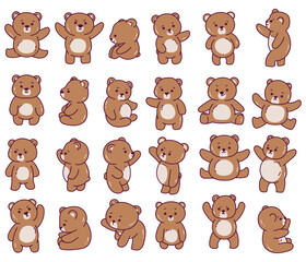 set of teddy bear cartoon poses