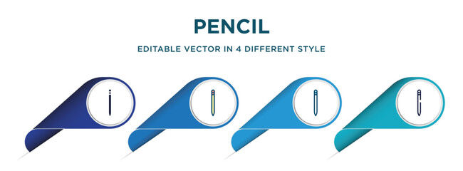 Poster - pencil icon in 4 different styles such as filled, color, glyph, colorful, lineal color. set of vector for web, mobile, ui