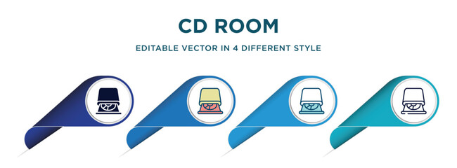 Poster - cd room icon in 4 different styles such as filled, color, glyph, colorful, lineal color. set of vector for web, mobile, ui