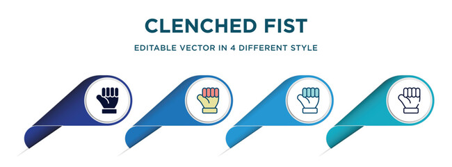 Poster - clenched fist icon in 4 different styles such as filled, color, glyph, colorful, lineal color. set of vector for web, mobile, ui
