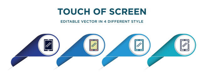 Poster - touch of screen icon in 4 different styles such as filled, color, glyph, colorful, lineal color. set of vector for web, mobile, ui