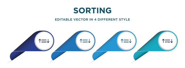 Poster - sorting icon in 4 different styles such as filled, color, glyph, colorful, lineal color. set of vector for web, mobile, ui