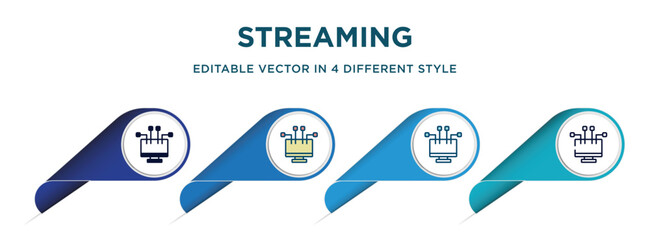 Poster - streaming icon in 4 different styles such as filled, color, glyph, colorful, lineal color. set of vector for web, mobile, ui