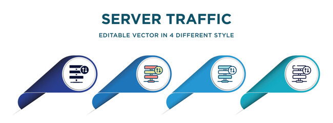 Poster - server traffic icon in 4 different styles such as filled, color, glyph, colorful, lineal color. set of vector for web, mobile, ui