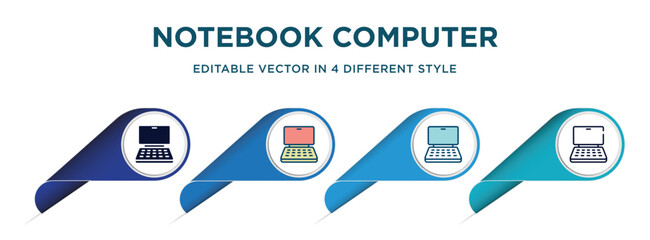 Poster - notebook computer icon in 4 different styles such as filled, color, glyph, colorful, lineal color. set of vector for web, mobile, ui