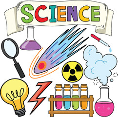 Canvas Print - Colorful Science Objects and Icons Vector Set