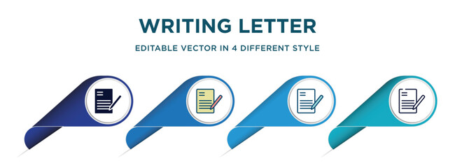 Poster - writing letter icon in 4 different styles such as filled, color, glyph, colorful, lineal color. set of vector for web, mobile, ui