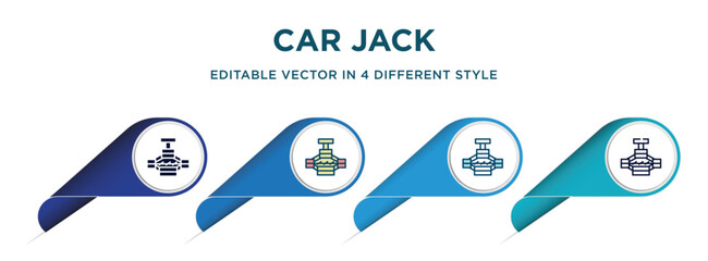 Wall Mural - car jack icon in 4 different styles such as filled, color, glyph, colorful, lineal color. set of vector for web, mobile, ui