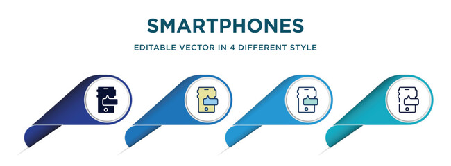 Poster - smartphones icon in 4 different styles such as filled, color, glyph, colorful, lineal color. set of vector for web, mobile, ui