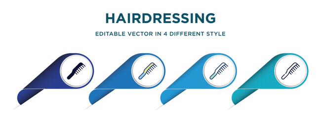 Poster - hairdressing icon in 4 different styles such as filled, color, glyph, colorful, lineal color. set of vector for web, mobile, ui