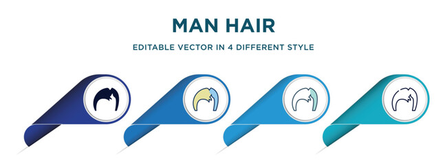 Poster - man hair icon in 4 different styles such as filled, color, glyph, colorful, lineal color. set of vector for web, mobile, ui