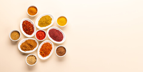 Wall Mural - Various dried spices in small bowls