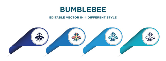 Poster - bumblebee icon in 4 different styles such as filled, color, glyph, colorful, lineal color. set of vector for web, mobile, ui