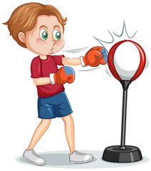 Wall Mural - A boy and punching bag with stand