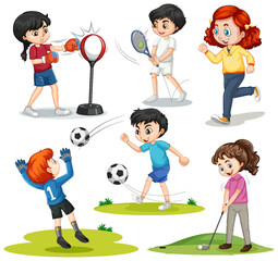 Wall Mural - Set of kids playing different sports