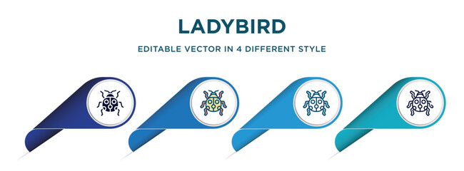 Poster - ladybird icon in 4 different styles such as filled, color, glyph, colorful, lineal color. set of vector for web, mobile, ui