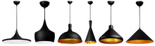 Set Of Isolated Loft Style Suspended Ceiling Lamp, Made Of Painted Metall