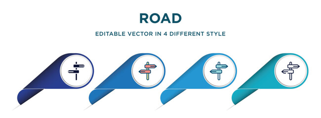 road icon in 4 different styles such as filled, color, glyph, colorful, lineal color. set of vector for web, mobile, ui