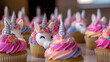 cute unicorn theme birthday party cupcakes. Generative ai