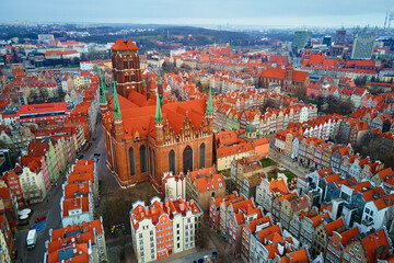 Wall Mural - Aerial view of Gdansk city in Poland. Historical center in old town in european city. Panoramic view of modern european city