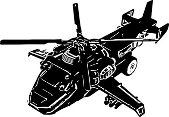 Wall Mural - Rotorcraft Shadows Silhouette Vector Clipart of a Chopper or Helicopter, Flight of Freedom, Vertical Takeoff, Whirling Wings