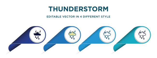 Aufkleber - thunderstorm icon in 4 different styles such as filled, color, glyph, colorful, lineal color. set of vector for web, mobile, ui