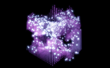 Poster - a 3D rendered geometric cube in a bold purple and white color scheme 3d render illustration